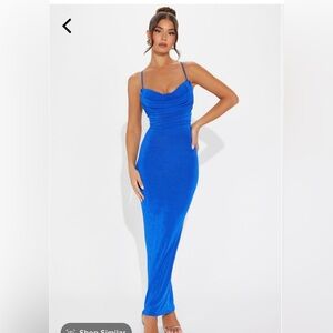 Royal blue silky maxi dress